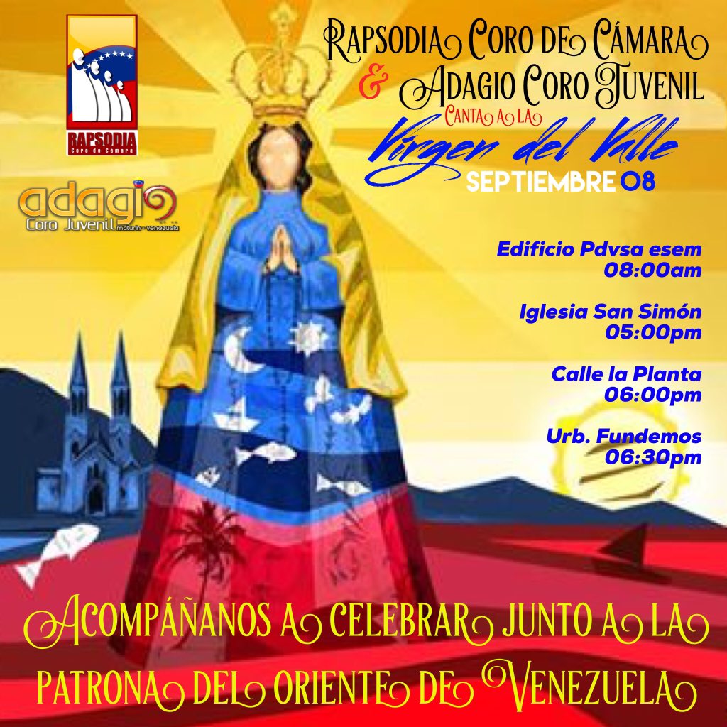 Mañana <a href="/CORORAPSODIA/">Rapsodia C de Cámara</a> y <a href="/AdagioCJ/">Adagio Coro Juvenil</a> estarán festejando con sus voces a Nuestra Señora del Valle,acompáñanos!