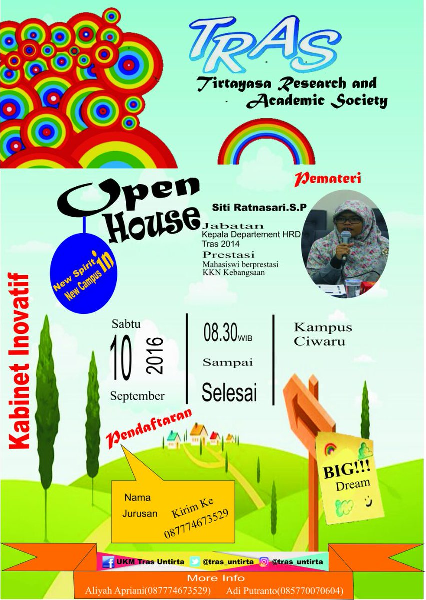 TRAS_Untirta's tweet photo. Assalamualaikum. Selamat Pagi :) TRAS akan mengadakan Open House "New Spirit In New Campus". Ayoo buruan daftar! ;) https://t.co/BrZaShLmha