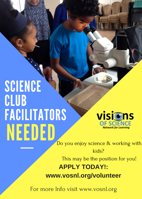 Visions of Science is looking for volunteers for their science clubs. Applications are still being accepted!