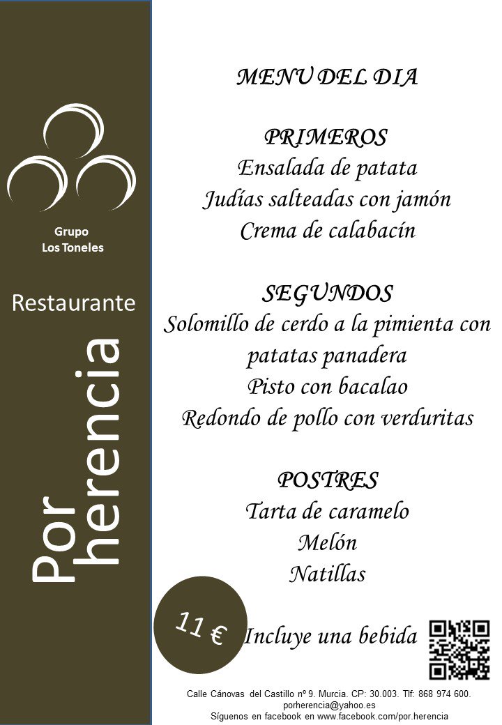 Buenos días, para este jueves 8 de septiembre os sugerimos este menú del día. #menudiarioporherencia
