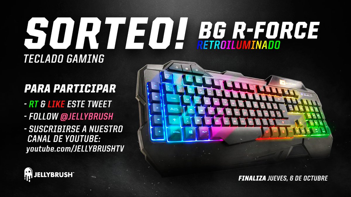 JellyBrush's tweet photo. 🔊 SORTEO! 🔊

Gana un TECLADO GAMING! 
💛💚💙💜

- RT &amp; LIKE a este TWEET
- Follow @JellyBrush 
- Suscríbete a nuestro canal de YT: /JELLYBRUSHTV https://t.co/nZ14otOwht