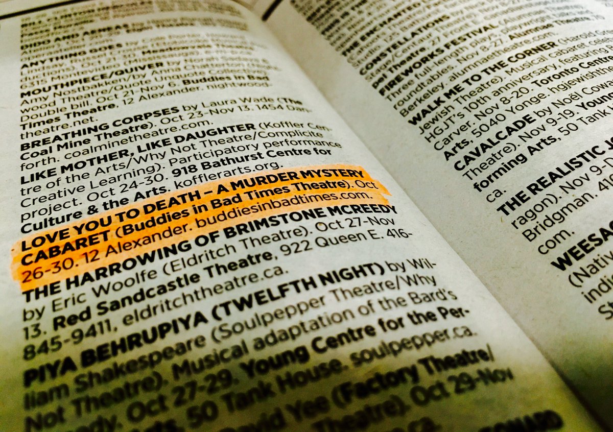 webemighty's tweet image. Look who's listed in this weeks Fall Stage Preview in @nowtoronto? Spooky! Buy your tickets here: tickets.buddiesinbadtimes.com/TheatreManager…