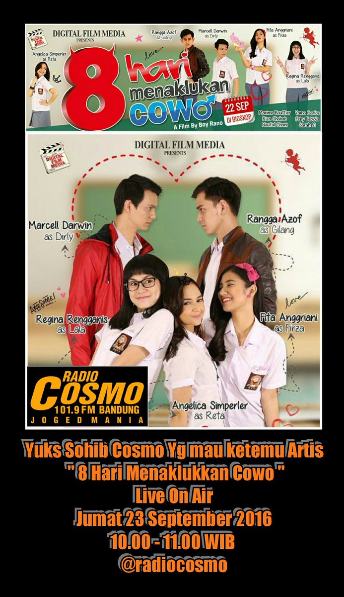Yuks bsok bertemu lsng artis dari " 8 Hari Menaklukkan Cowo " persembahan @digitalfilmmedia Live On Air <a href="/radiocosmo/">Cosmo Radio Visual</a>
