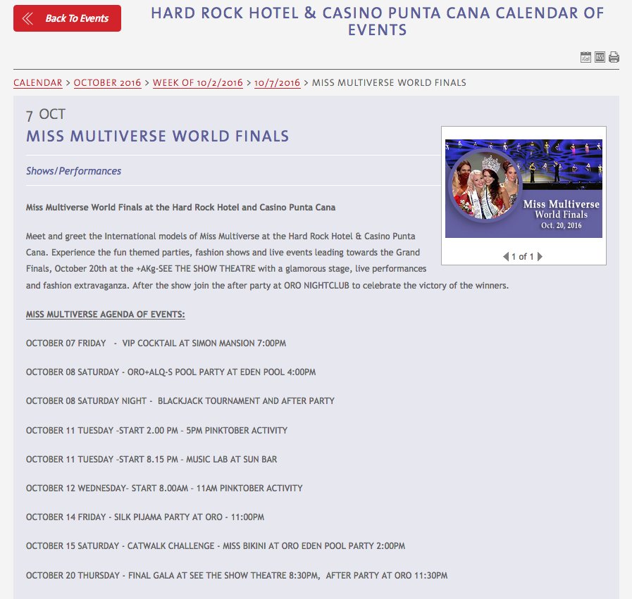 MissMultiverse's tweet image. See the world finals Miss Multiverse Agenda on the website of @HRHPuntaCana Oct 7-21 (Grand Finals Oct 20)
hardrockhotelpuntacana.com/calendar.aspx?…