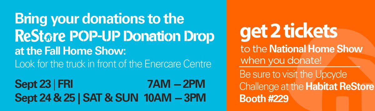 HomeShowsTO's tweet photo. Pop-up donation drop with @ReStoreGTA  out front of the @ExPlaceTO   Sept. 23 - 25 https://t.co/ryudX5EyiC #FallHomeShowTO https://t.co/ROTrBnCTVa
