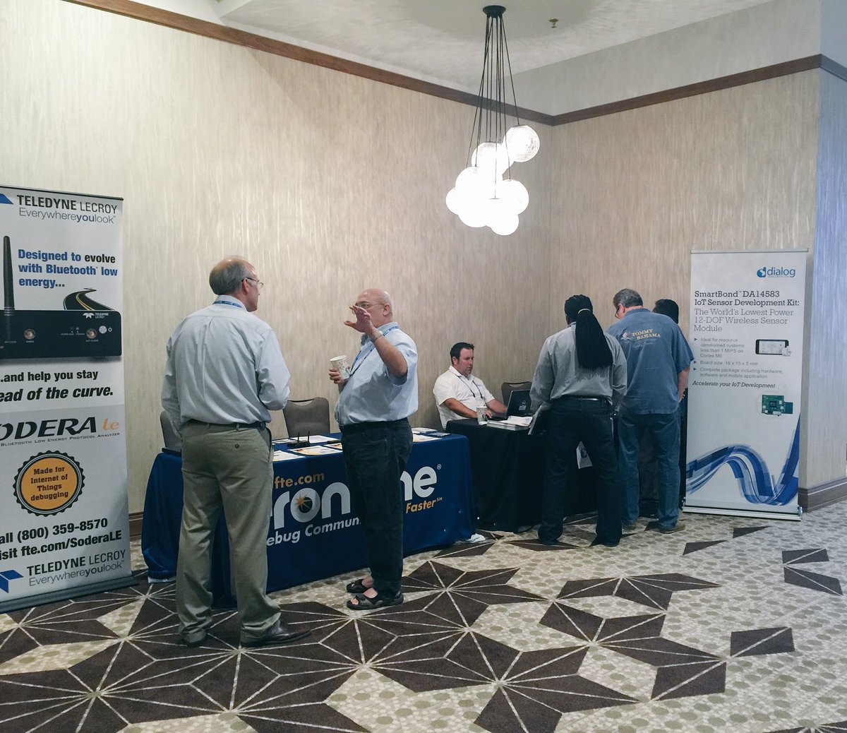 BluetoothSIG's tweet photo. A big thank you to our sponsors at today's #BluetoothU! On break, booths were busy! Say hello to @Ellisys1, @NordicTweets and @DialogSemi! https://t.co/YVMrrBdhLh