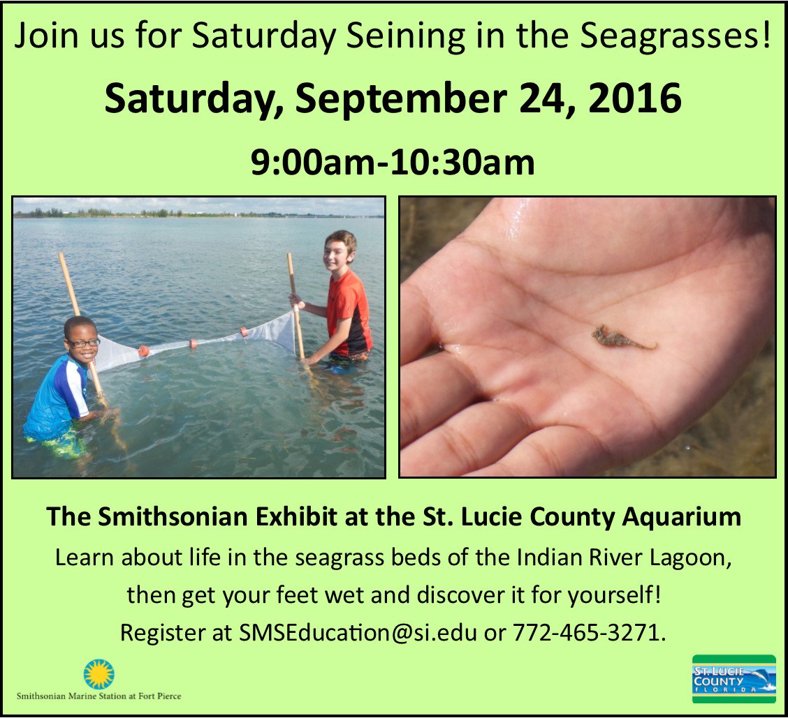SmithsonianSMS's tweet image. We still have spaces remaining for our seining program this Saturday at 9am! Call 772-465-3271 or email SMSEducation@si.edu to register!