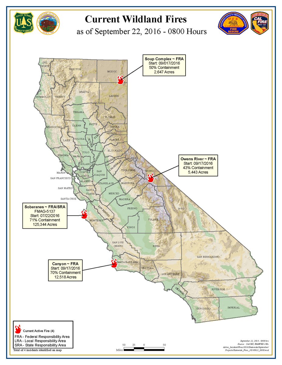 Cal_OES's tweet photo. Statewide Wildland Fire Map for Sept. 22 #SoberanesFire https://t.co/sPNUcEZAue