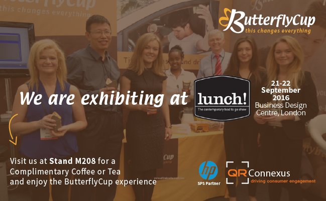 ButterflyCup1's tweet photo. Today is the final day of Lunch! 2016. Visit our stand to find out how ButterflyCup transforms coffee 'on the go' experience #lunch2016 https://t.co/MnC9iyXrw5