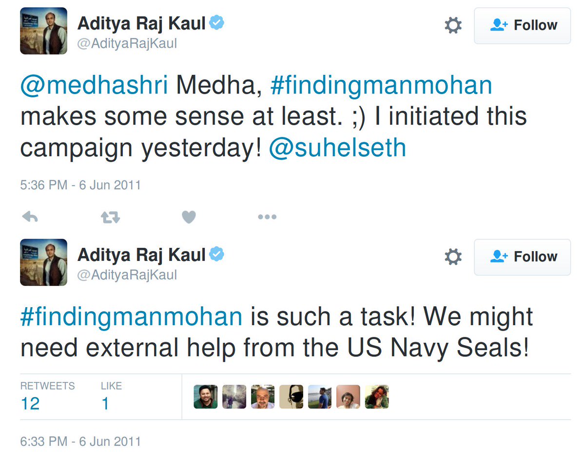 TruthOfGujarat's tweet photo. Infact, in other tweets on the same day, Aditya Raj Kaul claims that he initiated the hashtag #findingmanmohan https://t.co/wrEXEXJE47