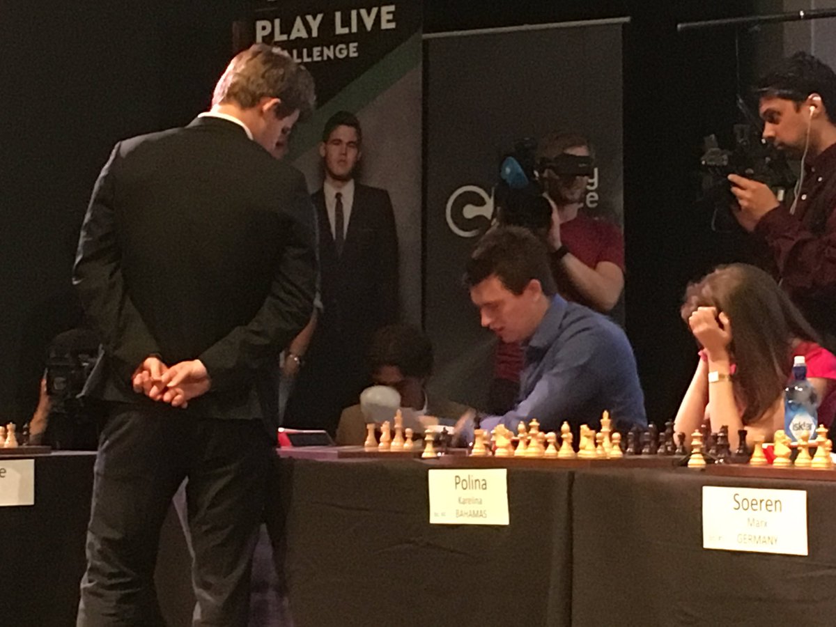 LibertySciCtr's tweet photo. .@MagnusCarlsen going against his final competitor, Isaac Wiebe from Canada. #lscchess #chess #magnuscarlsen https://t.co/MKDL9RMRzI