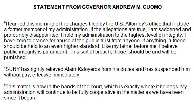 BREAKING: <a href="/NYGovCuomo/">Archive: Governor Andrew Cuomo</a> on corruption charges against his "right hand" Percoco and Alain Kaloyeros, guy he trusted w millions in NYS money