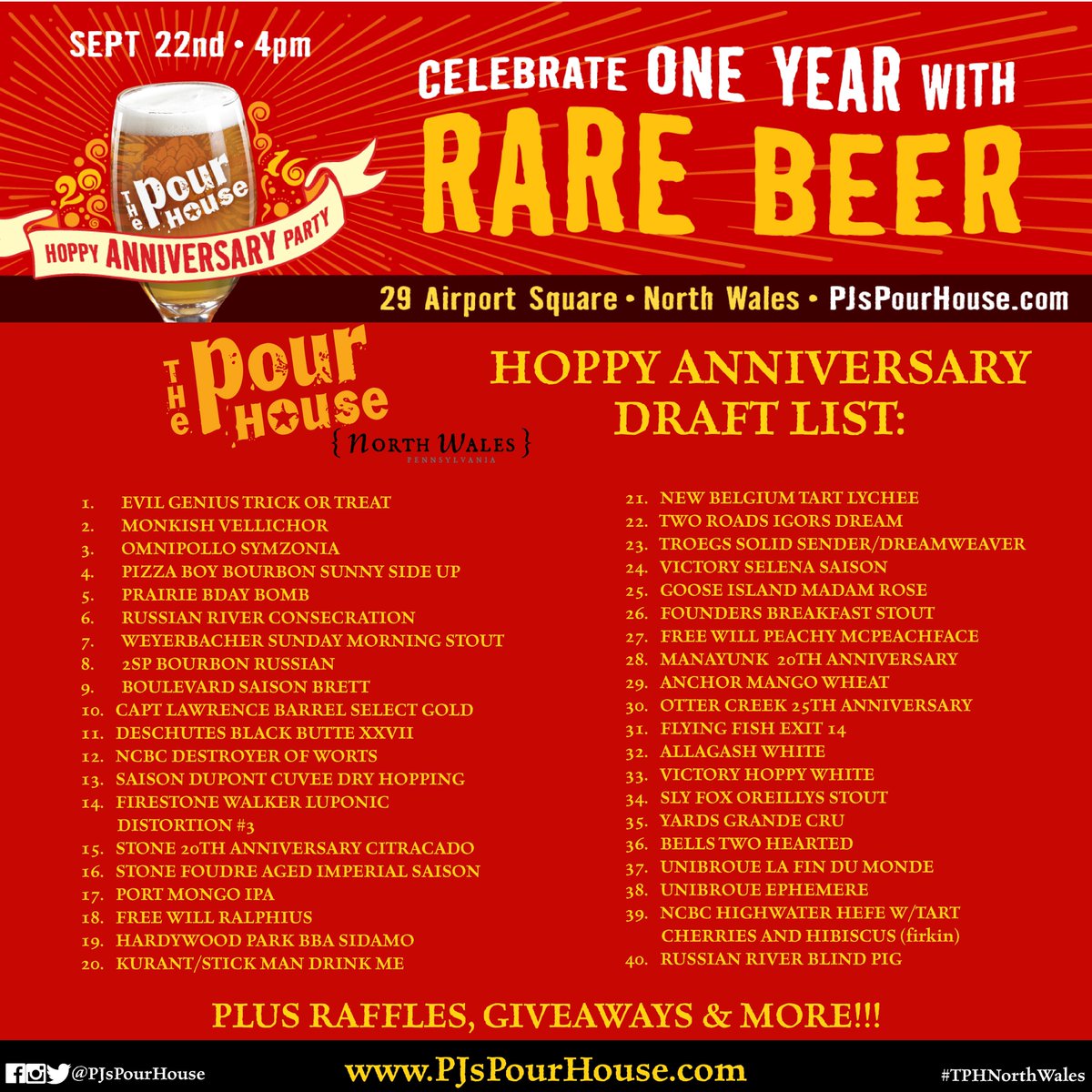 PJsPourHouse's tweet photo. *UPDATE* - The #DraughtList 4 #Tonight #HoppyAnniversary #Party at #TPHNorthWales #RareBeer #ABetterBeerBar #BeerEvent https://t.co/BHvJHGqqLt