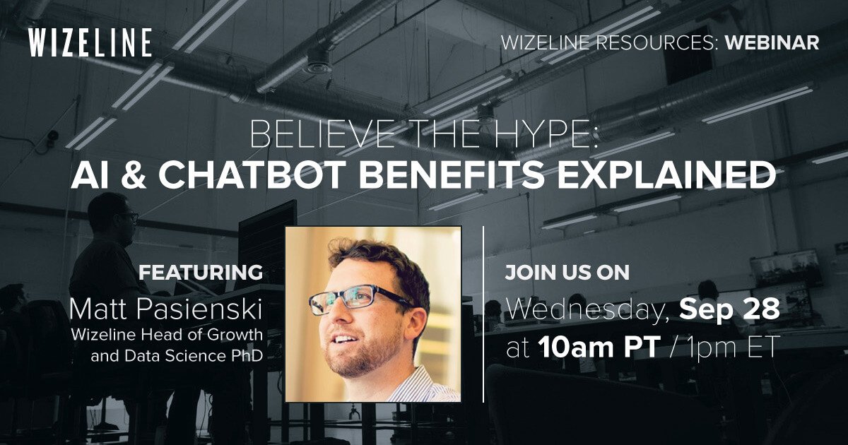 wizelineglobal's tweet photo. #Chatbots drive nearly 5X more user engagement. In this webinar, you'll learn how &amp; why. RSVP today: https://t.co/PaNlR9msdp #ai #bots #nlp https://t.co/BLQNb6BG0P
