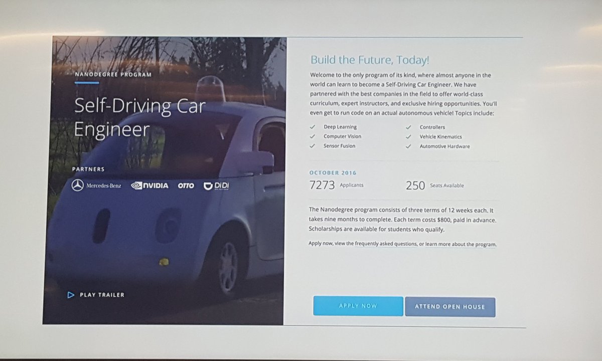 hinssen's tweet photo. Blown away by the Self Driving Car Engineer nanodegree program at Udacity. Truly disrupting STEM education. https://t.co/oLINEw8ilg
