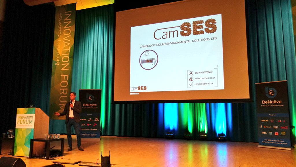 CamSESWater's tweet photo. Today @JeroenVerheyen pitched our project on #water purification for #developingworld at #IF2016conference. Great day. Thanks @Innovation_F! https://t.co/0hRXquJDQU