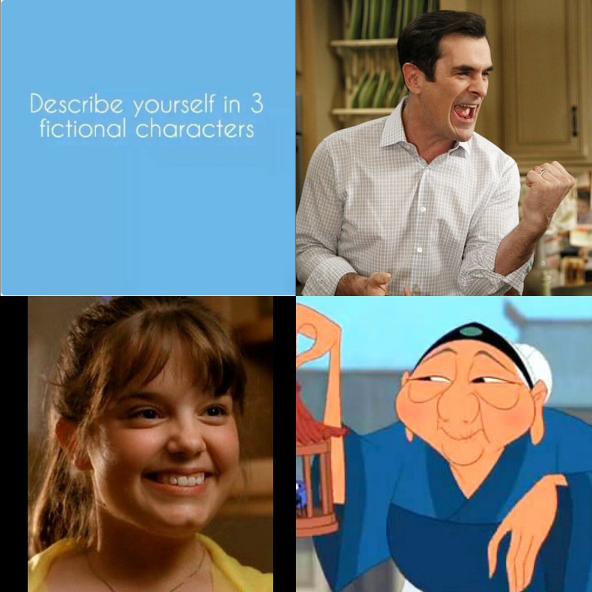 jurassicamy's tweet image. I hopped on the band wagon. #MeInANutShell #PhilDunphy #Marnie #GrandmaFa #ModernFamily #HalloweenTown #Mulan