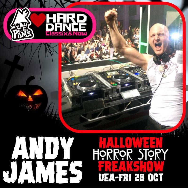 PamsHouseUK's tweet photo. Catch Andy James playing in the hard dance room at Halloween horror story freakshow UEA Fri 28th Oct https://t.co/4NYyLwPohZ… https://t.co/BDoC5N26Yw