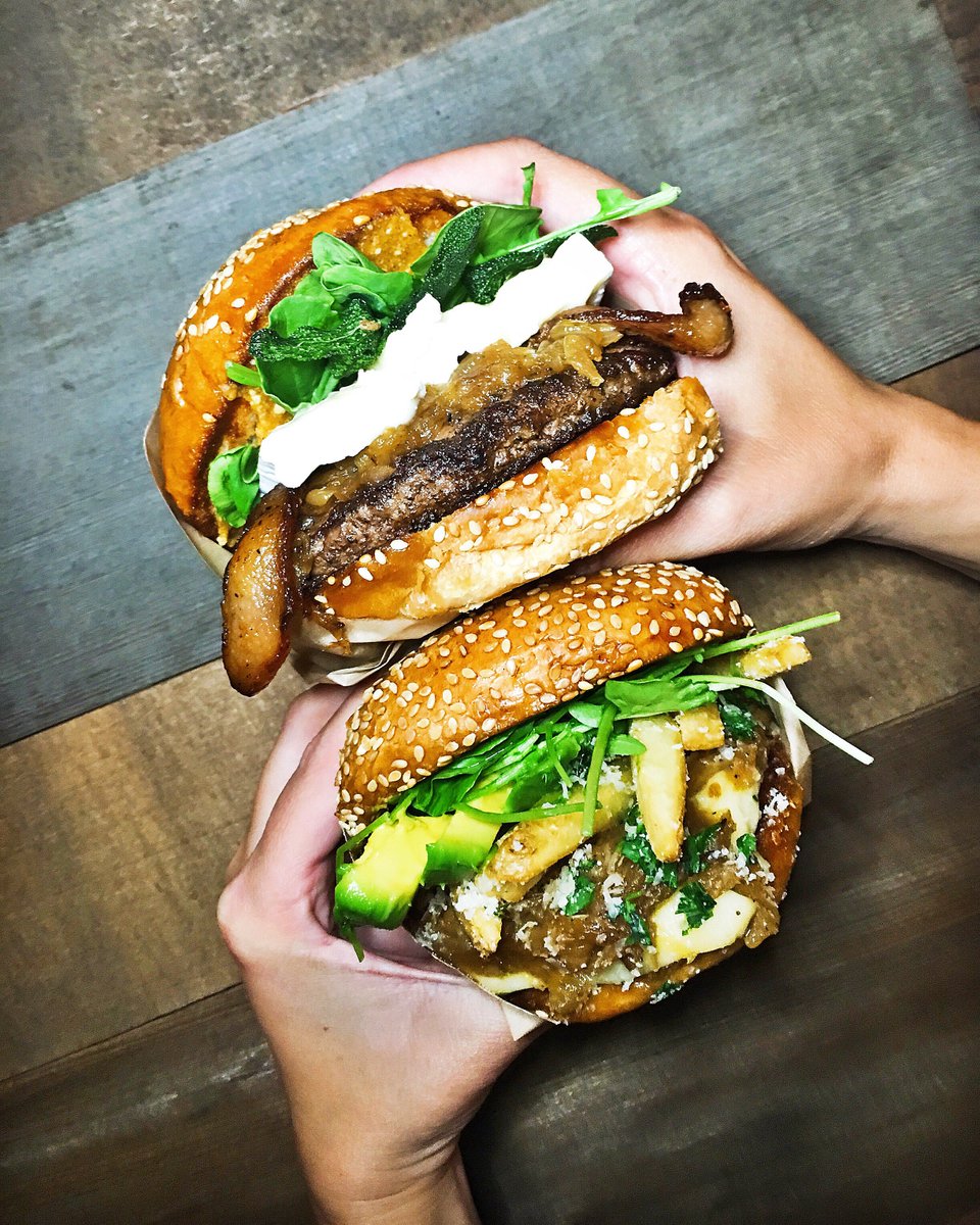 KatWalkSF's tweet photo. [#HowWeRoam] Stack 'em up // 1 Autumn Burger + 1 French and Fries Burger // #RoamBurger // 📷  by @hungryhungryheejin - hand modeling by me https://t.co/14uBUQw2Sc
