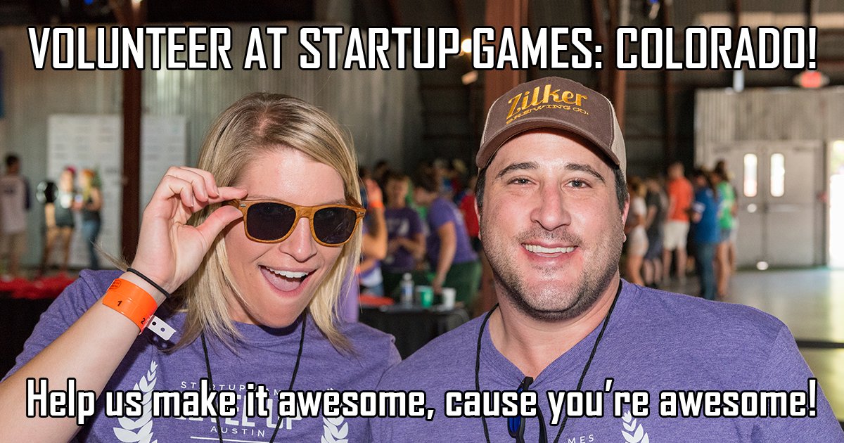 Looking for awesome volunteers in Denver on Oct. 15th for Startup Games: Colorado. Sign up here: signup.com/go/8Z29yp! #SGColorado2016
