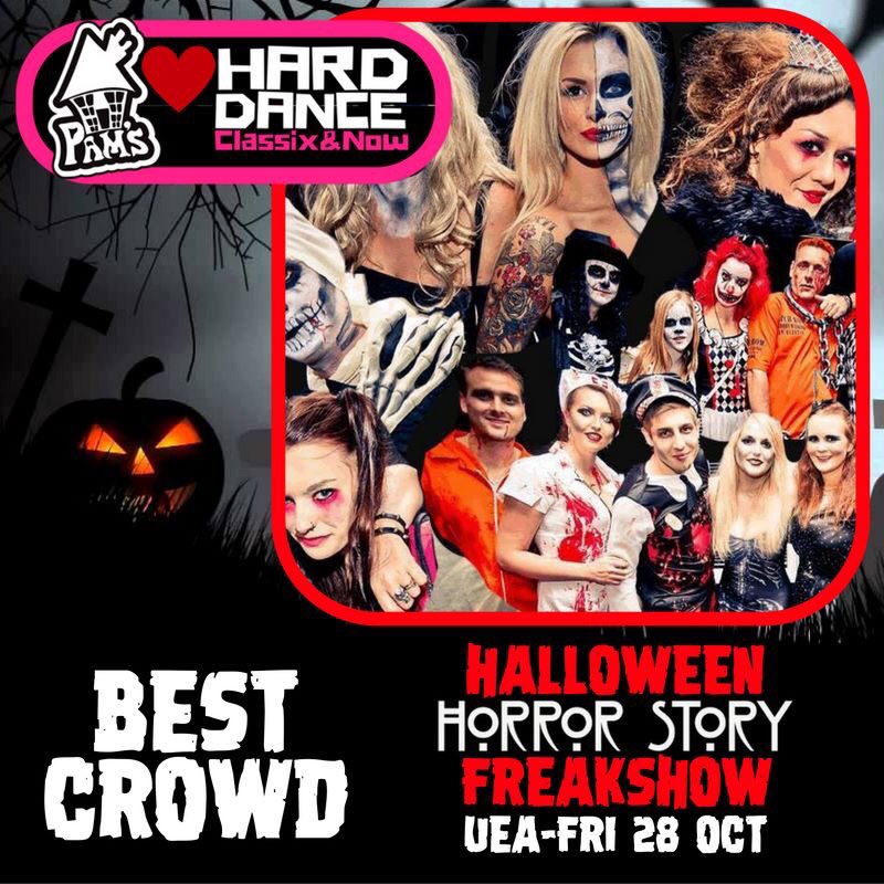 PamsHouseUK's tweet photo. See the best crowd in the hard dance room at Halloween horror story freakshow UEA Fri 28th Oct https://t.co/4NYyLwPohZ… https://t.co/7kGFfkocfI