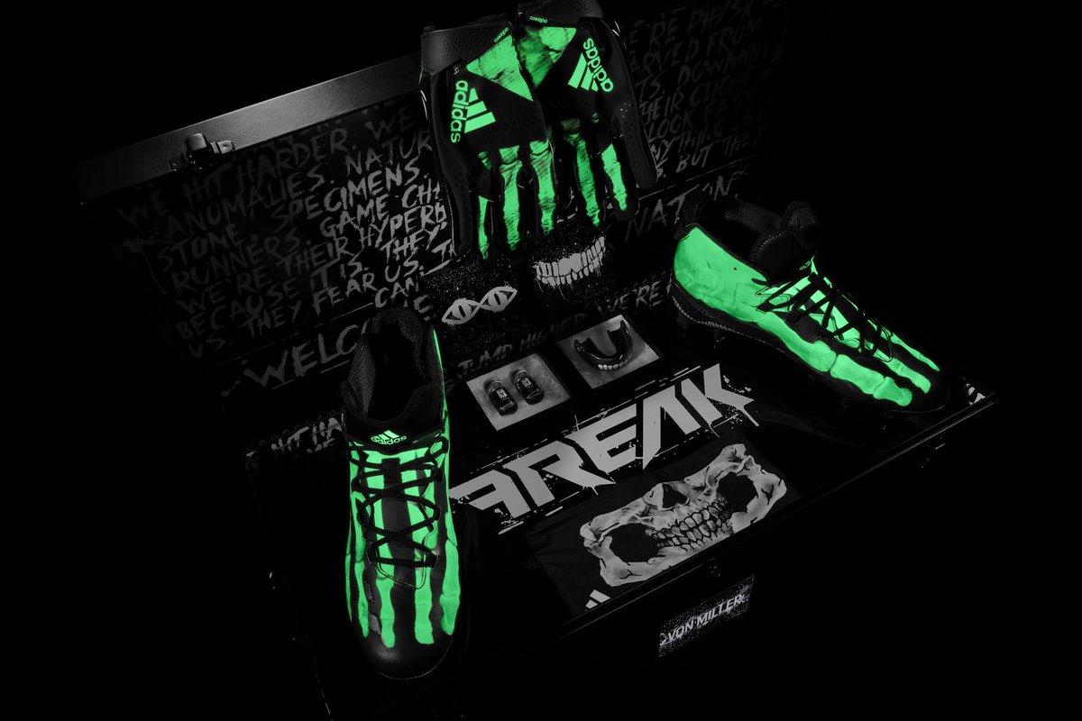 VonMiller's tweet photo. The freaks come out at night! S/O @adidasfballus for the #Unearthed cleats! #teamadidas https://t.co/9CoxFIwUDF