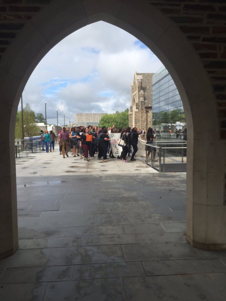DukeChronicle's tweet photo. UPDATED: Divinity students gathered again Thursday to protest police violence: 
https://t.co/OxImWAHeQs https://t.co/fZN85N78xL