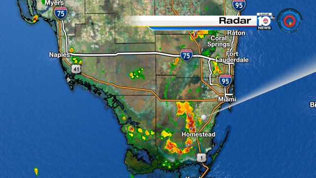 Storms erupting over inland Miami-Dade and Broward counties are producing heavy rain and lightning! https://t.co/Gft6XFo8Uv