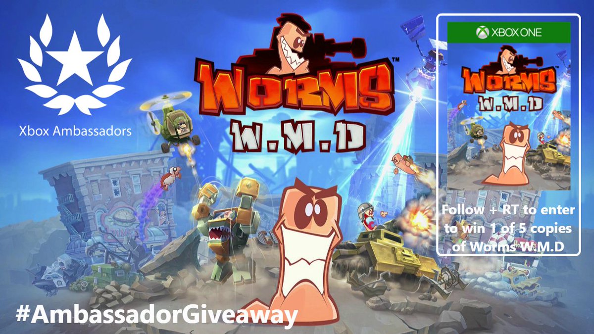 XboxAmbassadors's tweet photo. Worms W.M.D #AmbassadorGiveaway! Follow @XboxAmbassadors &amp; RT this Tweet for a chance to win Worms W.M.D on Xbox One! https://t.co/JkqBqUMLSp