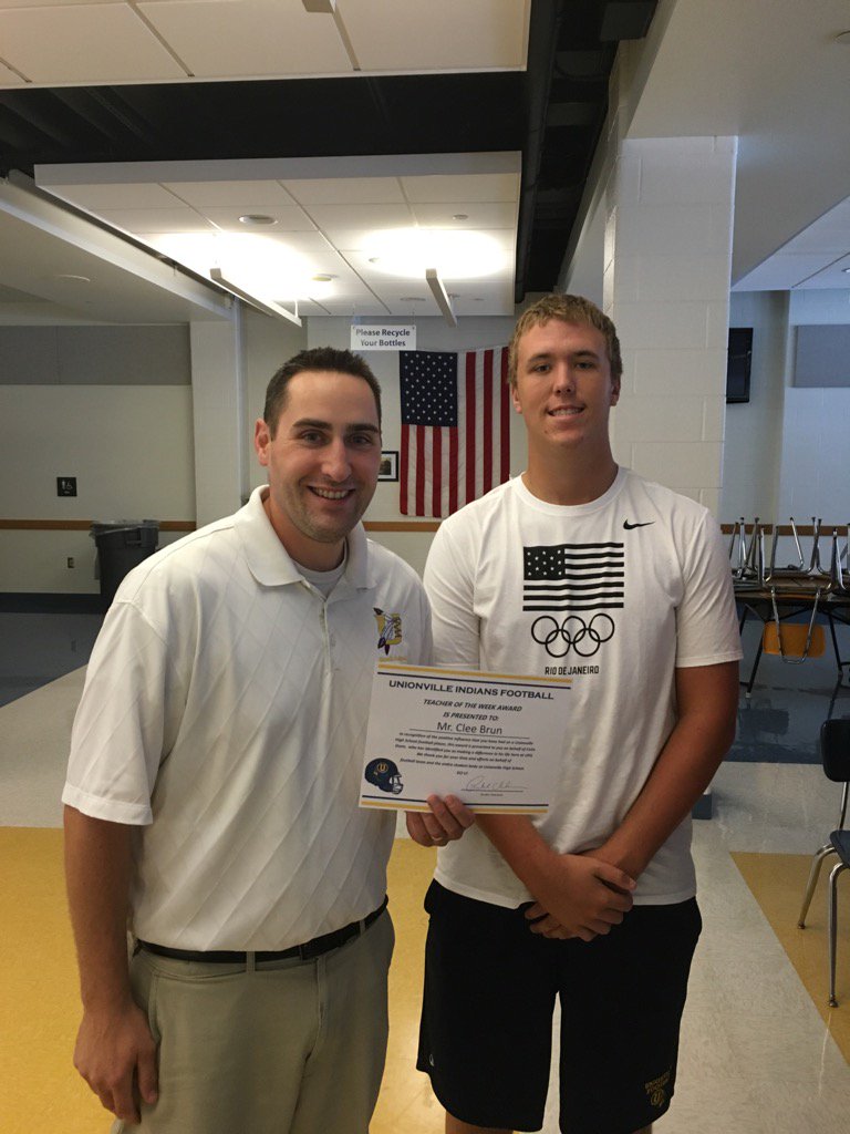 coachclarkuhs's tweet photo. Congrats to Mr Brun our teacher of the week who talked about champions embracing challenges and finding a way to win! https://t.co/SCI7atJjja