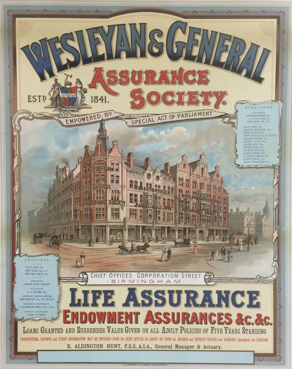 Wesleyan's tweet image. Did you know that Wesleyan is 175 years old? This poster shows our old Moor Street premises in the late 1800s. See: wesleyan.co.uk/about-us/histo…