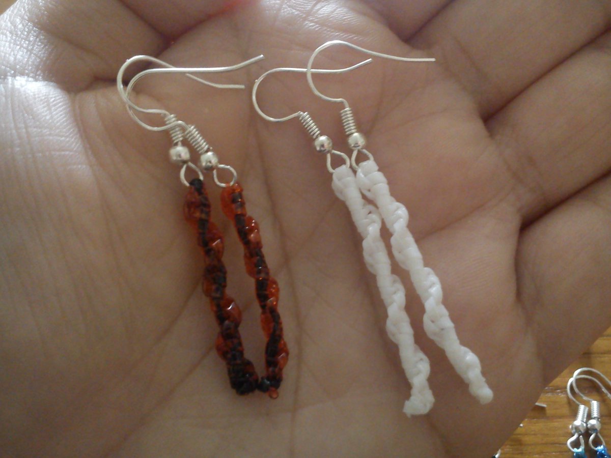 MikosWonderShop's tweet photo. You might call this #scoobies, #rexlace or even #gimp, but the fact is they're still #handmade #earrings https://t.co/qlfbHE1m9U