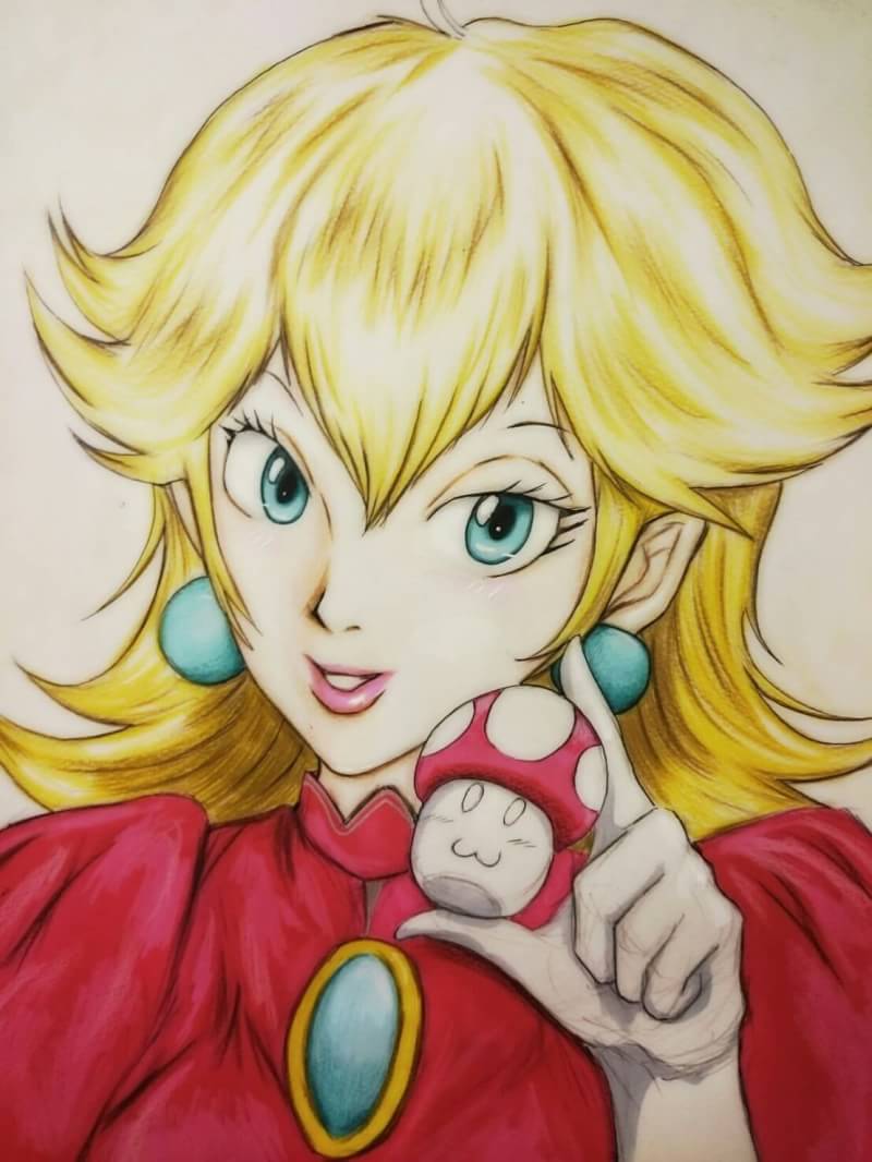 驚きの価格 イラスト マリオ ピーチ 色鉛筆画 絵画 タペストリ Www Indiashopps Com