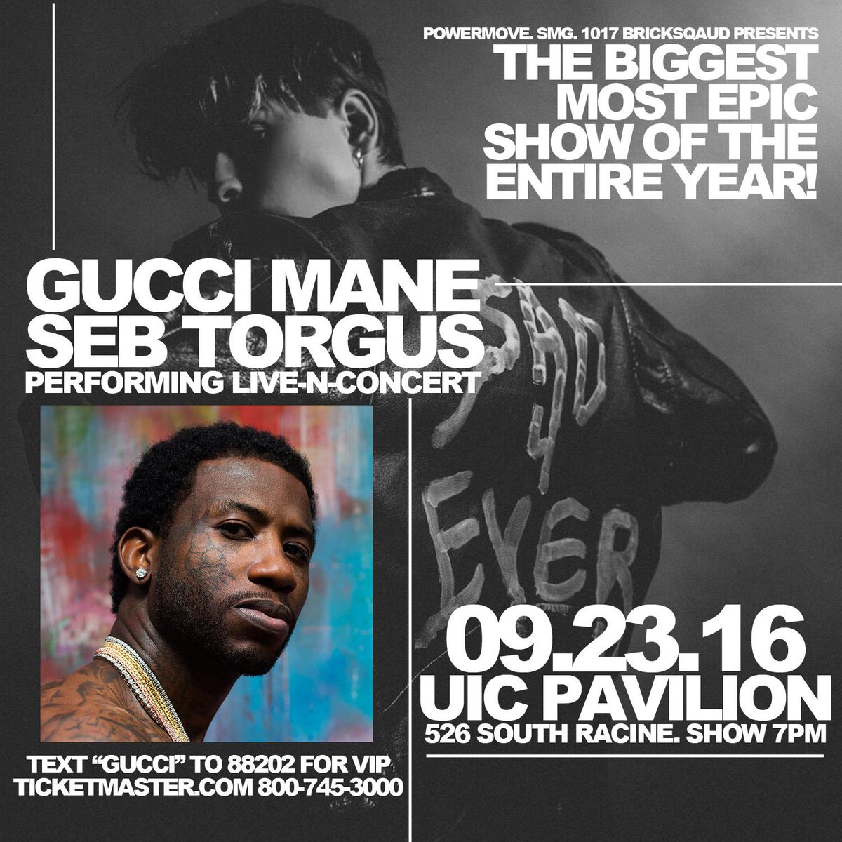SwankPR's tweet photo. {#LiveNConcert}  🎤🔊 Catch Trap LEGEND @Gucci1017 &amp; @RichAmericaUSA Artist @sebtorgus LIVE 9/23 – 7pm @uicPAVILION https://t.co/JEA4jKY9Eu