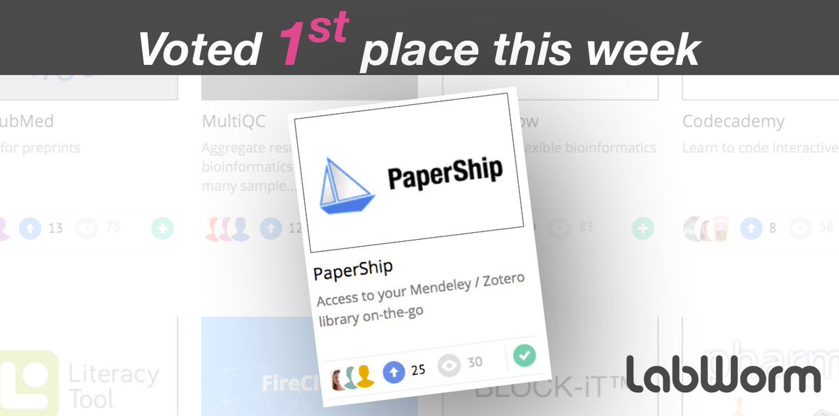 TheLabWorm's tweet photo. Votes are in, PaperShip app for managing scientific papers, is 1st place! See &amp; Vote Top #research Tools at https://t.co/50tYJLLZqc https://t.co/Ha1IjSGiTV