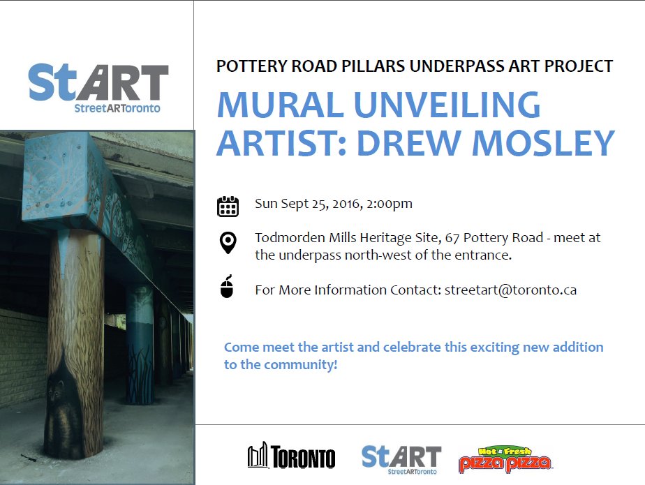 Mark your calendars - come out to the Pottery Rd. Pillars #mural unveiling this Sunday and meet artist <a href="/mosley_drew/">Drew Mosley</a>! See poster for info: