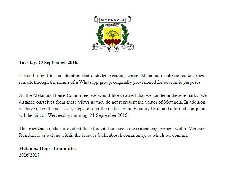 Statement from the HK of Metanoia