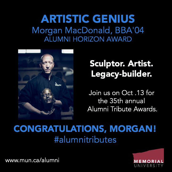 MemorialUAlumni's tweet photo. Morgan MacDonald among Memorial University Alumni Tribute Award recipients for 2016! https://t.co/tV1xnI3FLI @FineArtBronzeNL @CityofStJohns https://t.co/4DnaN5QWEc