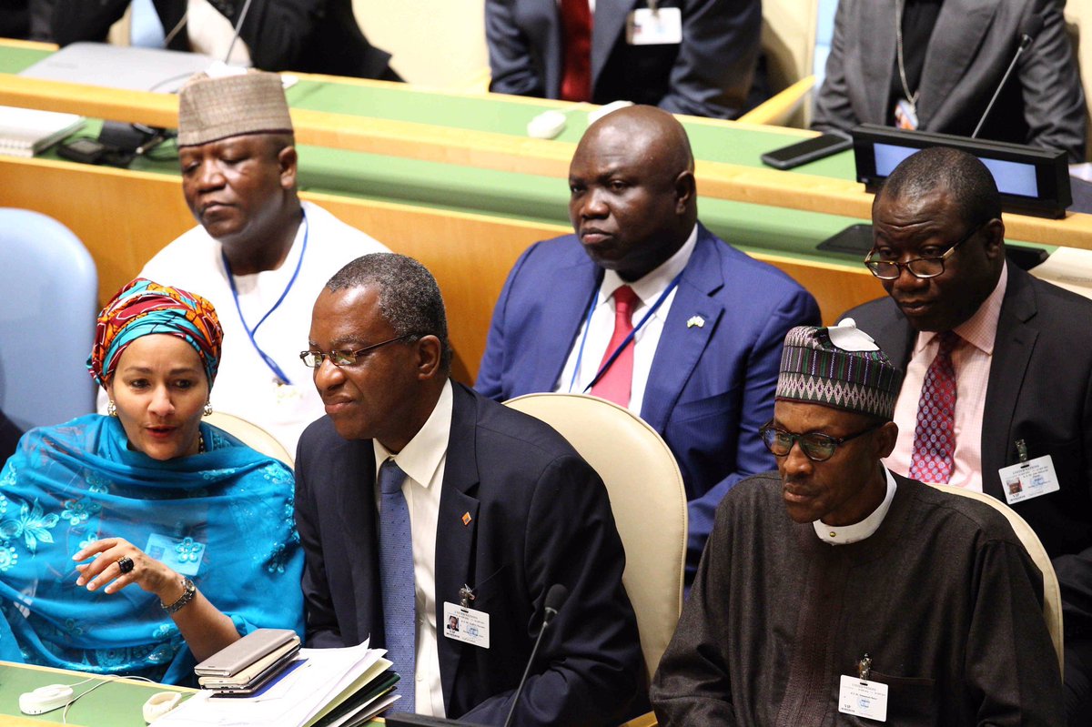 PHOTO: HM <a href="/AminaJMohammed/">Amina J Mohammed</a> with H.E Prez <a href="/MBuhari/">Muhammadu Buhari</a> at the Morning Session of High Level #UNGA Debate  #NigeriaUNGA