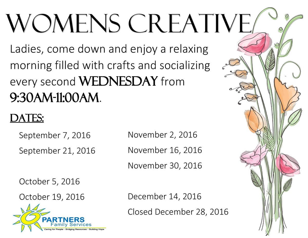Women's Creative is tomorrow! Come down to PARTNERS and make a creative craft!!