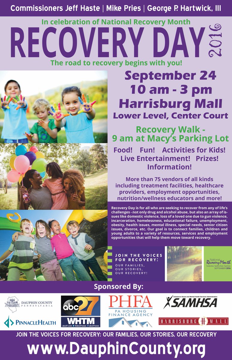 September is #RecoveryMonth &amp; Dauphin County is hosting a free outreach event on Sept. 24 <a href="/HarrisburgMall/">Harrisburg Mall</a> from 10 am - 3 pm