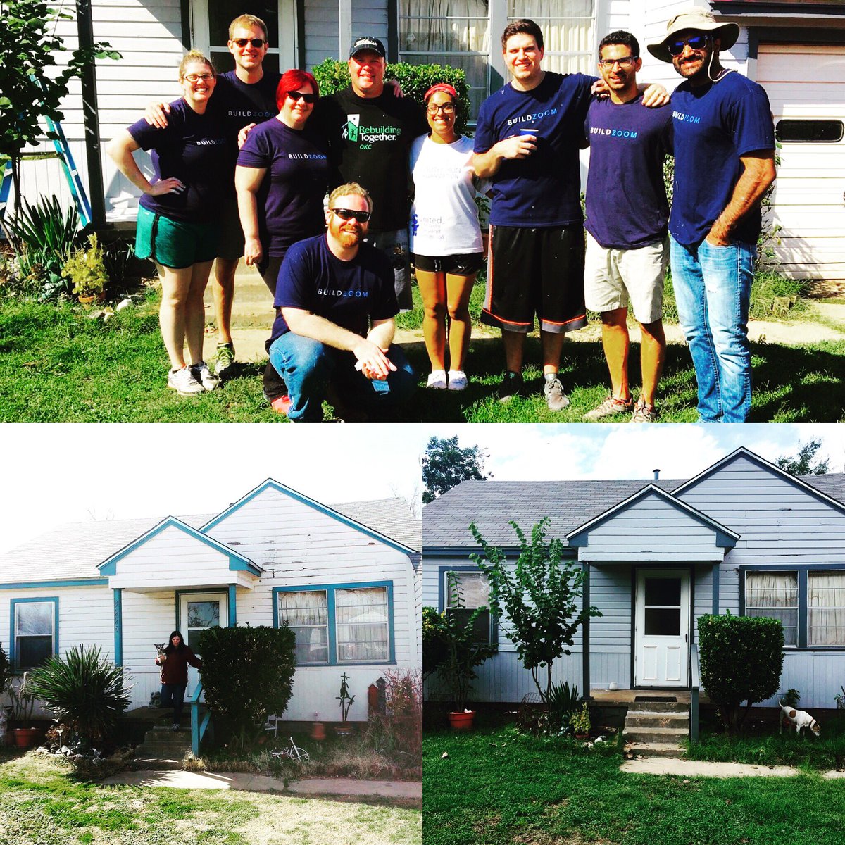 Rebuild2gthrOKC's tweet image. Board member Blake + the @BuildZoom crew sure do know how to paint a house blue! #TransformationTuesday