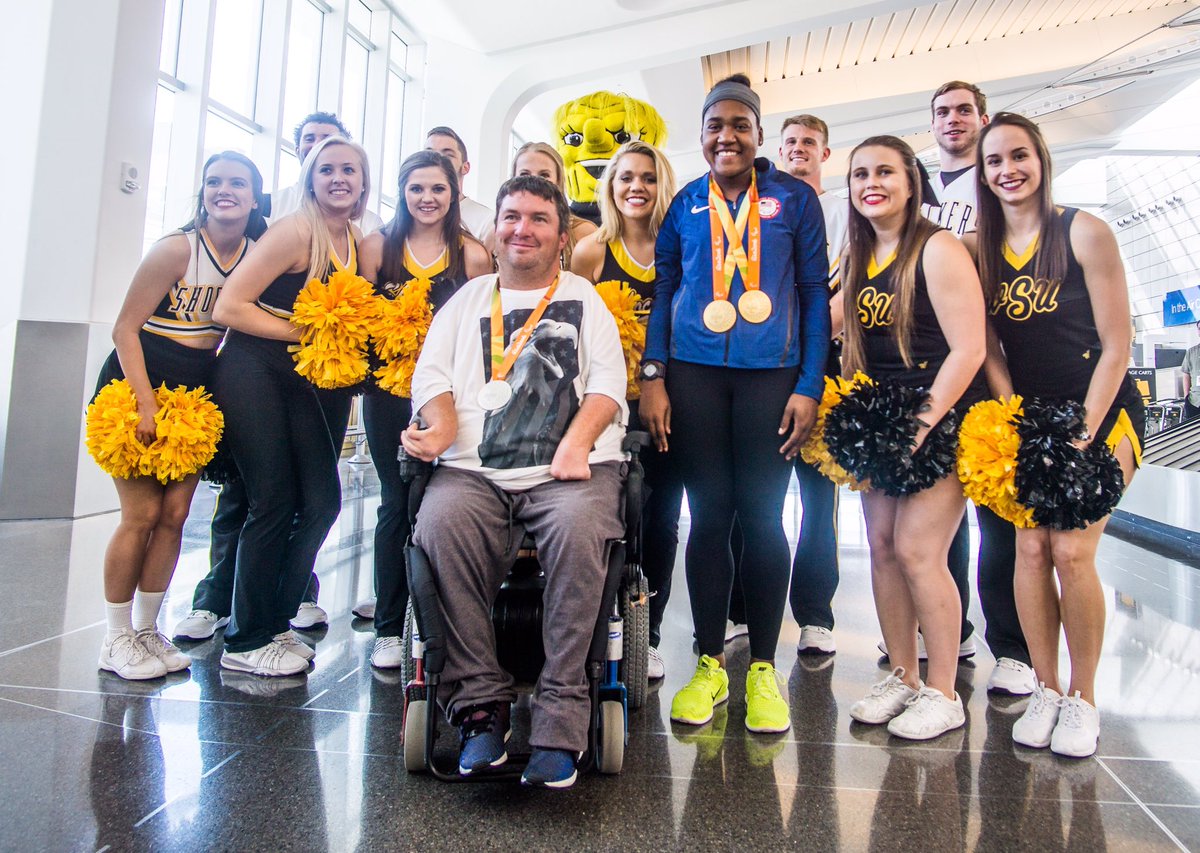 GoShockers's tweet photo. Our Olympic Shockers! Thank you, Nick Taylor and Deja Young. 🌾🇺🇸 https://t.co/M7zWi2sP31