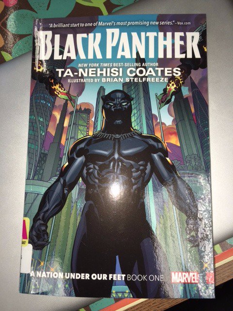 GCMSLMC's tweet photo. "Black Panther" graphic novel by NY Times best-selling author Ta-Nehisi Coates now available at GC LMC! "YA" sticker for mature content. https://t.co/J7irDKQxES