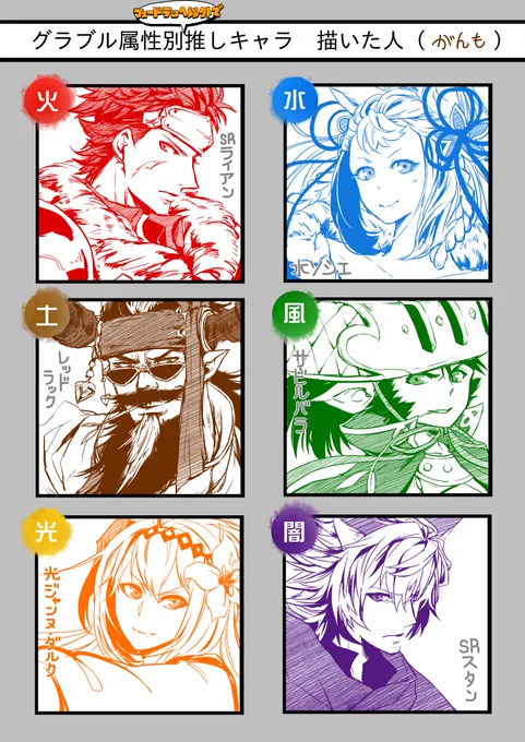 #グラブル属性別推しキャラ描いてみた
テンプレお借りしました 