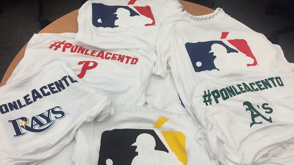 MLB's tweet photo. Want one of these sweet #PonleAcento shirts? It can be yours with a simple RT. https://t.co/gLxeCYyOUb