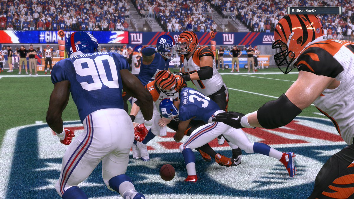 redzone_giants's tweet photo. DEF hit hard all evening which lead to a Hill fumble as well as 3 Dalton fumbles. The pressure forced Dalton into mistakes, 5 INTs. #RZ28 https://t.co/9TuNNxYKUi