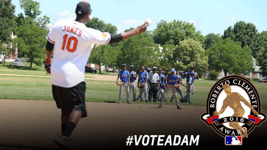 Orioles's tweet image. One fan who RETWEETS will win an Adam Jones bobblehead!

#VoteAdam for the 2016 Roberto Clemente Award. #VoteAdam #VoteAdam #VoteAdam