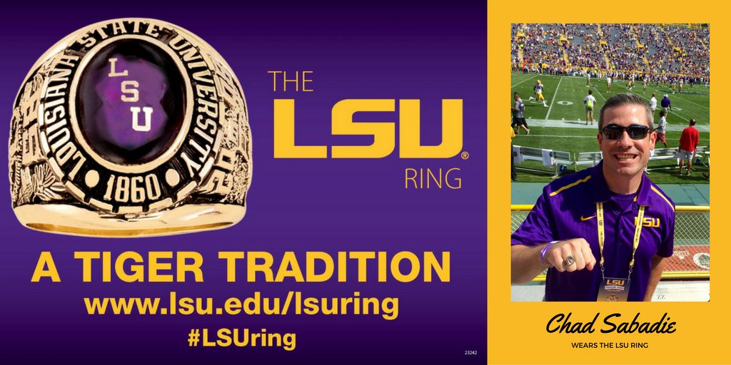 LSU_Ring's tweet photo. .@ChadSabadie,  @AlumniLSU &amp; @brproud anchor wears the #LSUring &amp; you can too! Visit @LSUBooks Wed &amp; Thurs, 10am-5pm for the @lsu Grad Fair. https://t.co/1pWPgbUoce