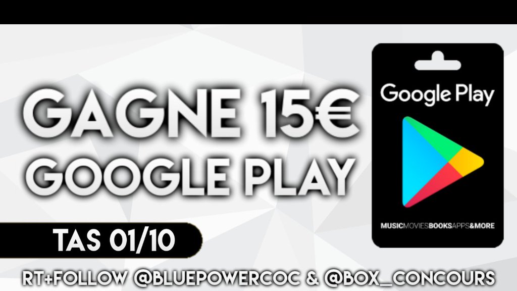 BluePowerCoC's tweet photo. 💥 CONCOURS 💥

Gagne 15€ Google Play !

⚠ RT + FOLLOW @BluePowerCoC &amp; @box_concours ⚠

Tirage 1/10/16

Bonne chance 🖐 https://t.co/jVAY0i9SBh